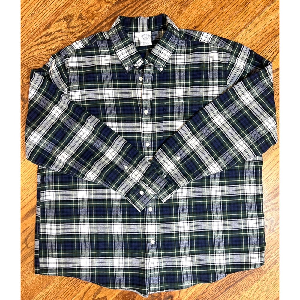 Brooks Brothers Regent Fit Plaid Button‎ Down Shirt Mens XXL Blue Green Cotton